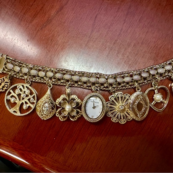 Anne Klein Gold Charm Bracelet with Intricate Designs - Picture 1 of 6